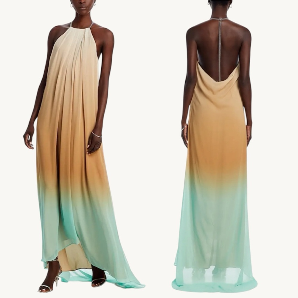 STAUD Positano Maxi Dress Caribbean Ombre Chain Strap NWT $595 XL - Picture 3 of 16